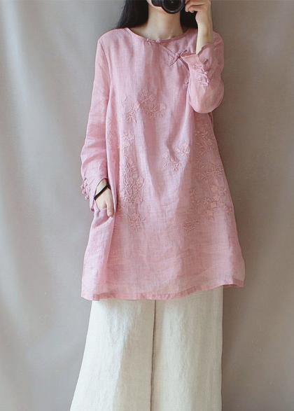 Classy O Neck Chinese Button Clothes for Shape Green Flowers Embroidery Shirt