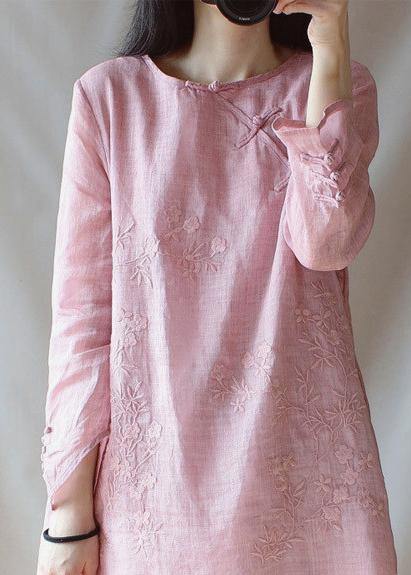Classy O Neck Chinese Button Clothes For Women Shape Green flowers Embroidery Shirt