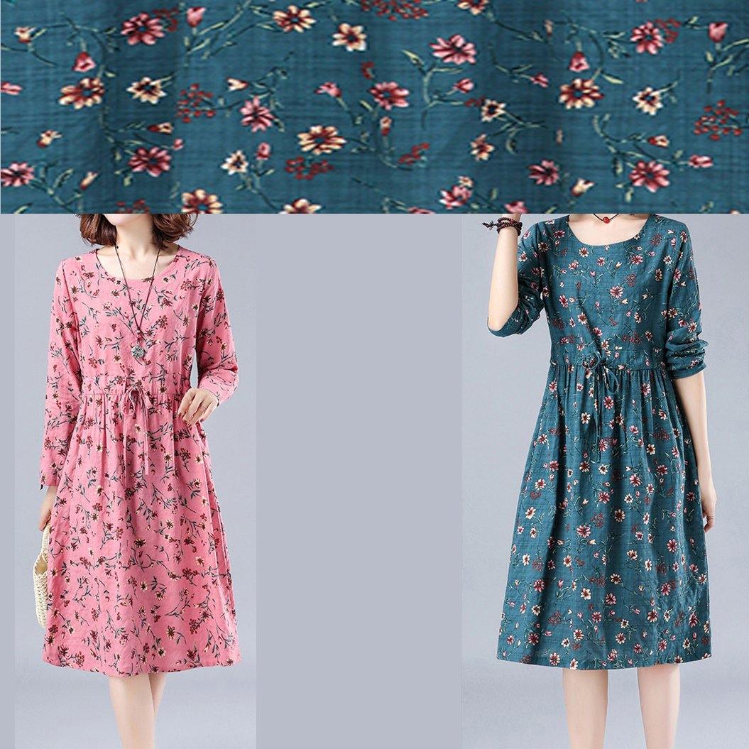 Classy O Neck Drawstring Spring Outfit Runway Pink Print Dress