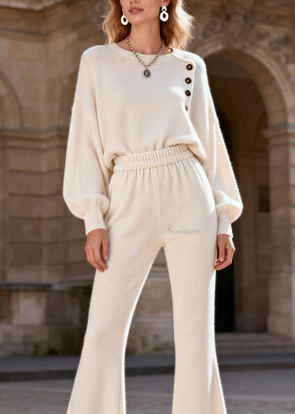 Classy O Neck Top and Pants Knit Two Piece Set Clothing Spring