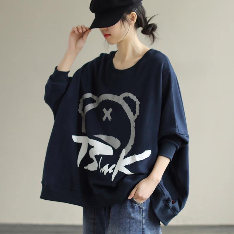 Classy O Neck Cotton Spring Shirts Christmas Gifts Navy Tops