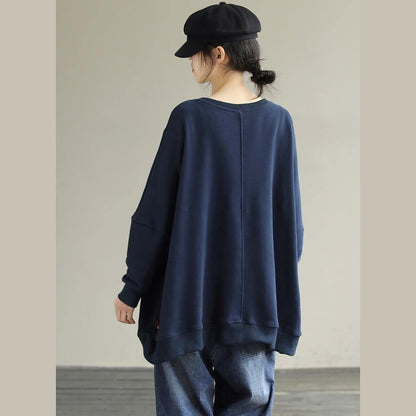 Classy O Neck cotton Spring Shirts Christmas Gifts Navy tops