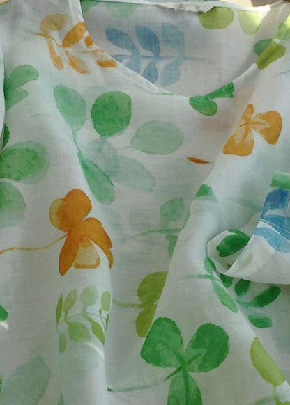 Classy O neck Blouses For Women Shape Green Leaf Print Shirts