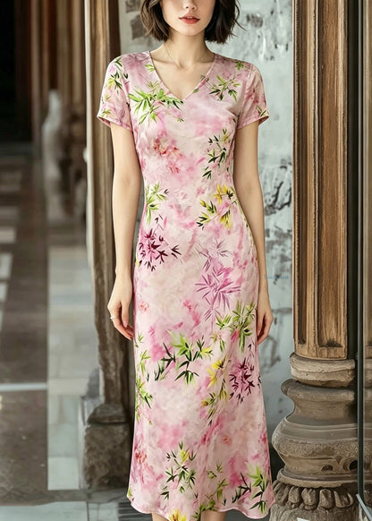 Classy Pink Patchwork Print Maxi Dresses Summer