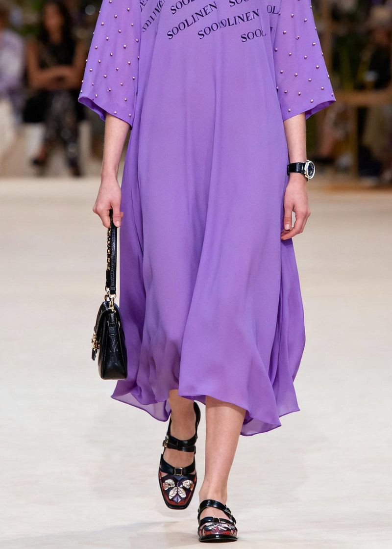 Classy Purple Peter Pan Collar Chiffon Long Dress Spring