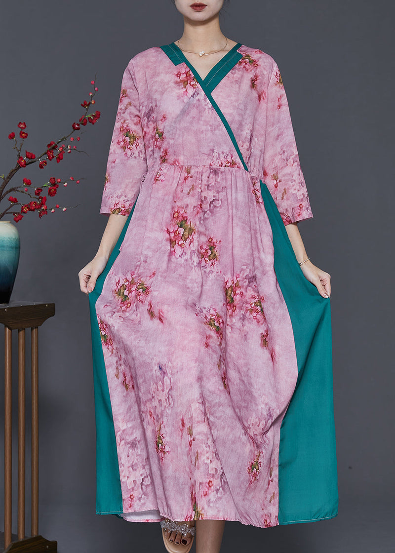 Classy Purple Print Patchwork Linen a Line Dress Spring