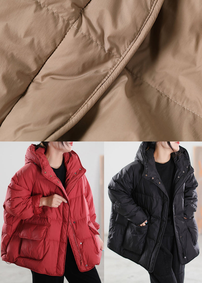 Classy Red Hooded Cotton Blend Puffer Coat Winter
