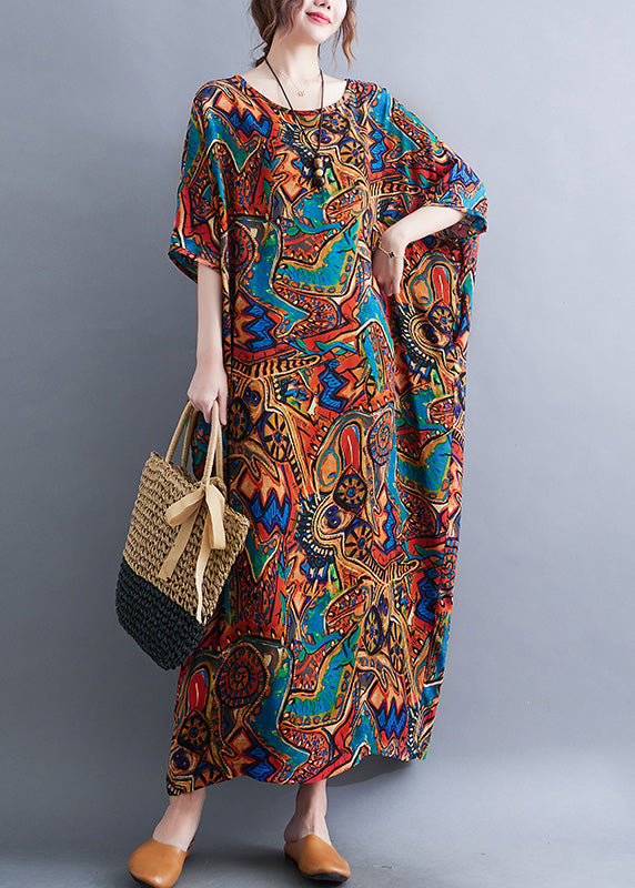 Classy Red O-neck Print Cozy Long Dresses Summer