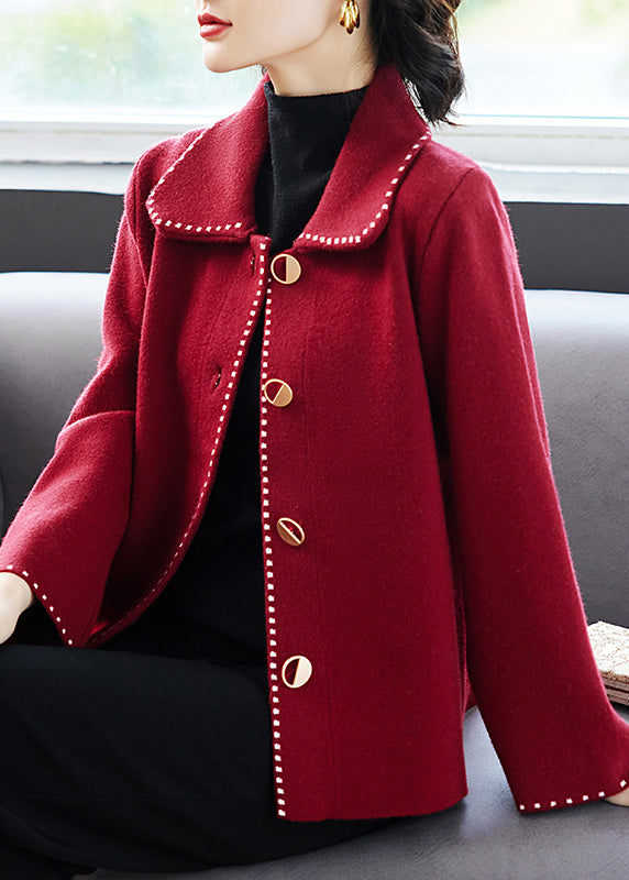 Classy Rose Peter Pan Collar Pockets Woolen Coat Fall