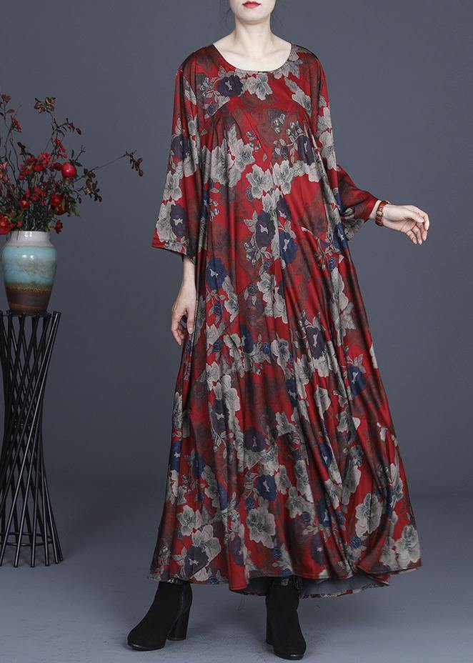 Classy Red Print Silk Cinched Summer Dress