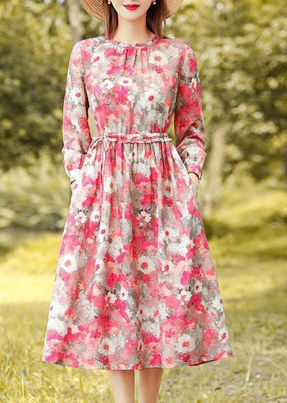 Classy Ruffled Drawstring Spring Quilting Dresses Work Red Print Dresses