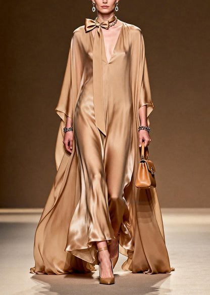 Classy Simple V Neck Silk Long Dress Spring