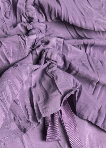 Classy Spaghetti Strap Drawstring Cotton Summer Dresses Runway Purple a Line Dresses