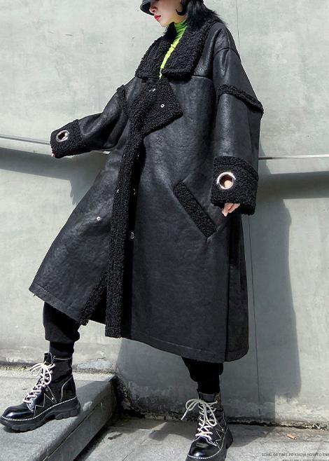 Classy Square Collar Double Breast Fine Long Coats Black Art Coats