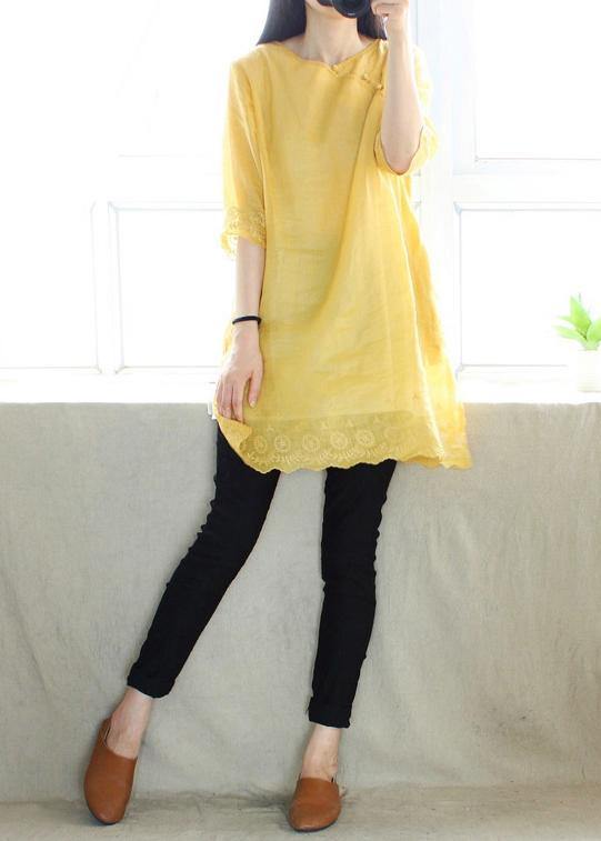 Classy V Neck Half Sleeve Blouses for Design Yellow Embroidery Top