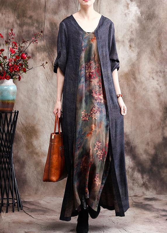 Classy Patchwork Print Maxi Dress Caftan Gown