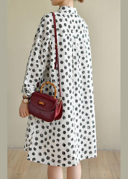 Classy White Dot Cotton Dress Button Spring Dresses