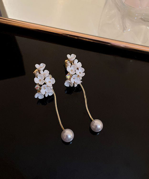 Classy White Overgild Zircon Pearl Tassle Drop Earrings Tw1012