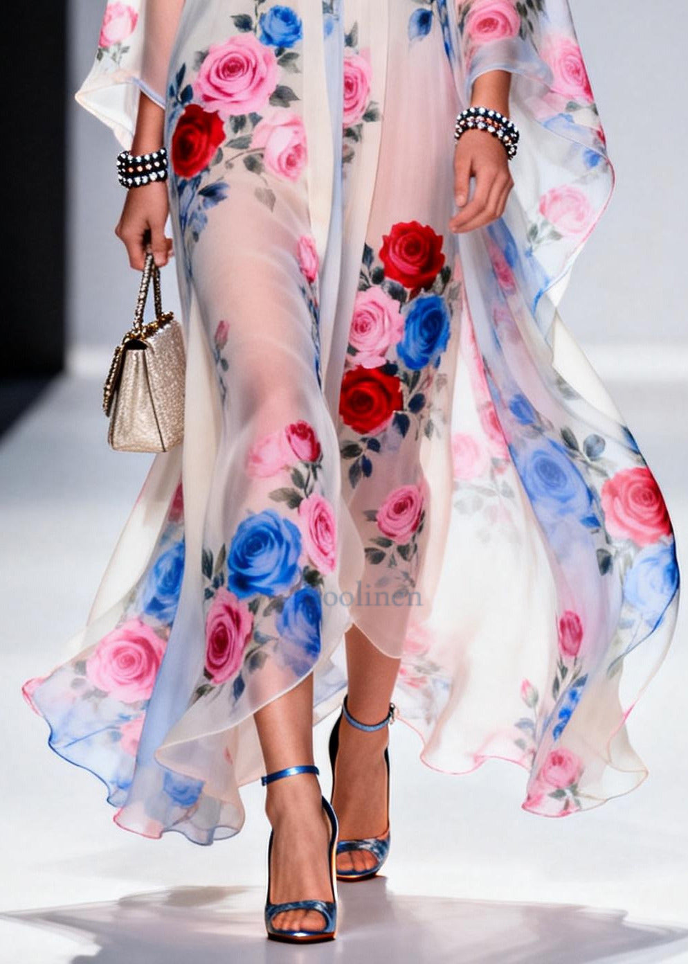 Classy White Oversized Print Chiffon Sheer Dresses Summer