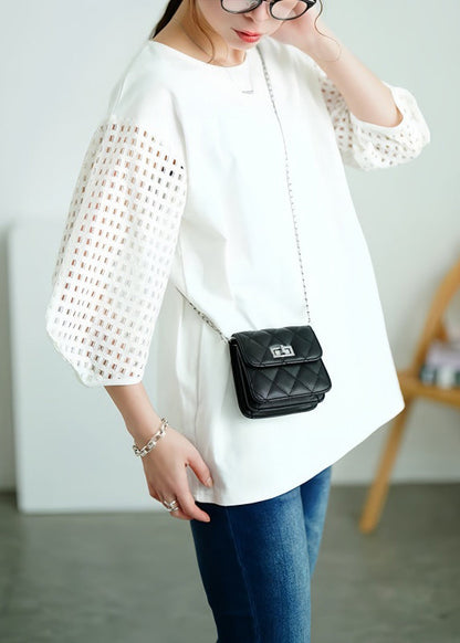 Classy White Oversized Patchwork Hollow Out Cotton Tank Tops Summer