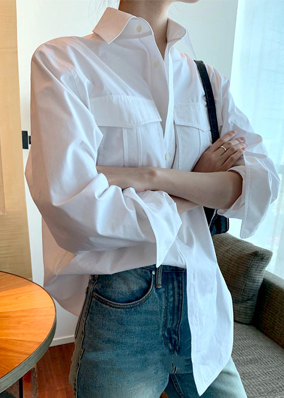 Classy White Peter Pan Collar Button Cotton Shirts Fall