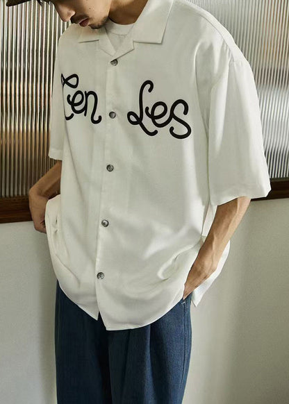 Classy White Peter Pan Collar Print Cotton Shirts Summer