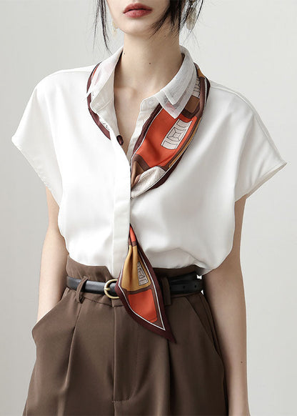 Classy White Peter Pan Collar Color Draping Chiffon Shirt Tops Short Sleeve