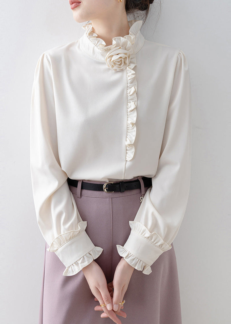 Classy White Ruffled Chiffon Shirt Top Spring