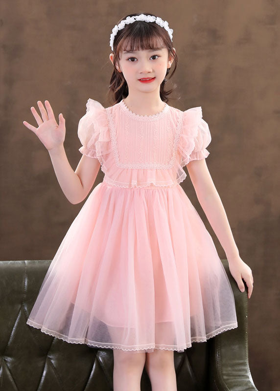 Classy White Ruffled Patchwork Tulle Kids Dresses Summer