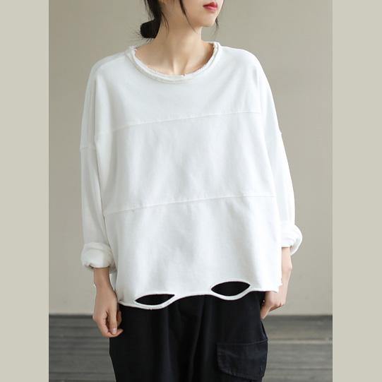 Classy White Cotton Blouses for O Neck Daily Spring Top