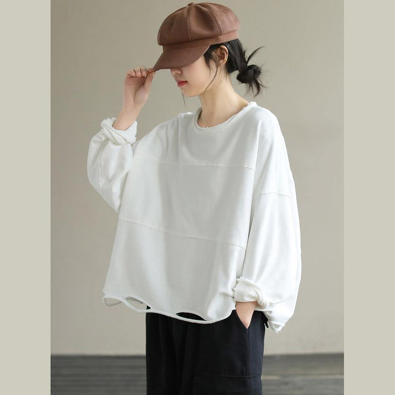 Classy White Cotton Blouses for O Neck Daily Spring Top