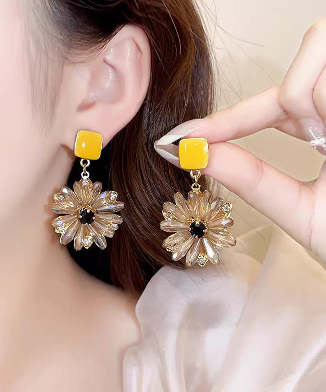 Classy Yellow Copper Overgild Crystal Drop Earrings