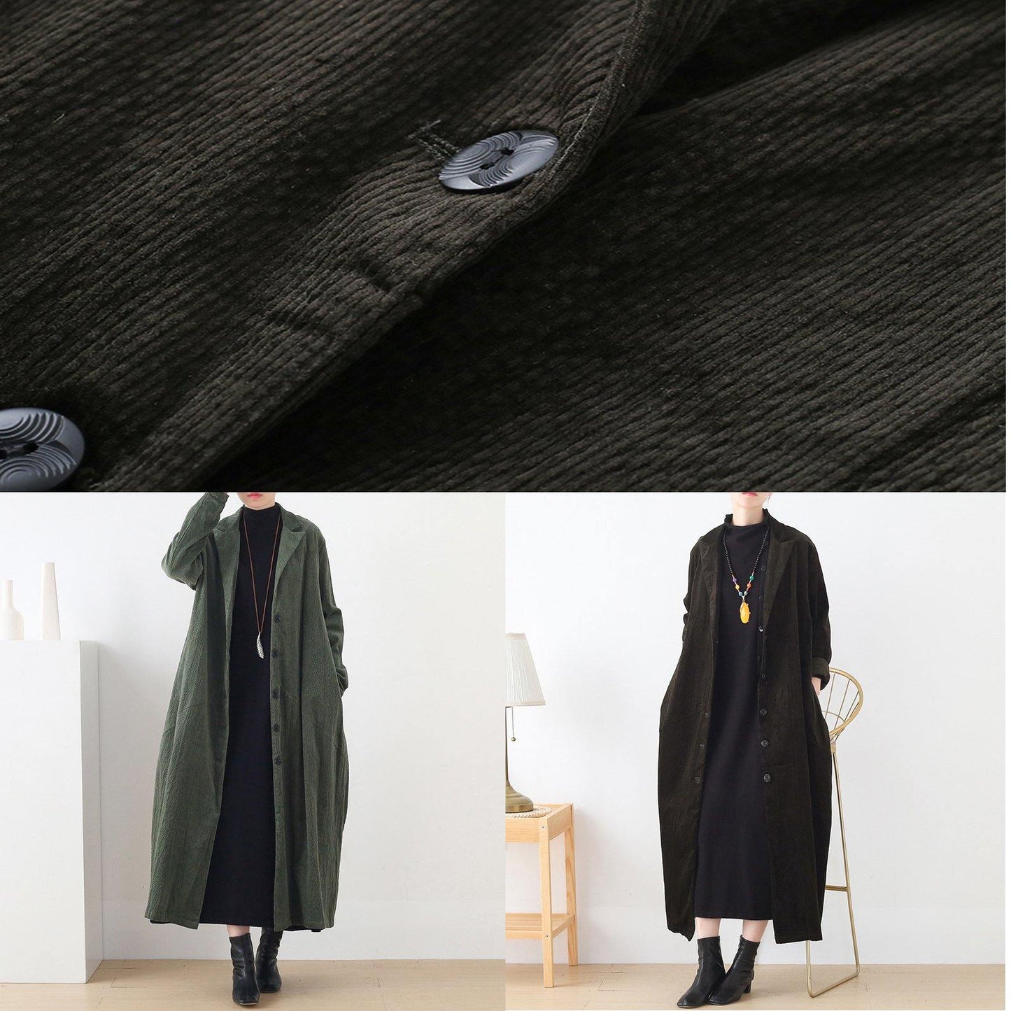 Classy Army Green Clothes Inspiration Suit Collar Striped Coats