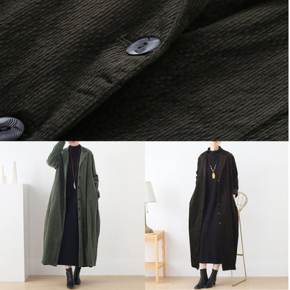 Classy Army Green Clothes Inspiration Suit Collar Striped Coats