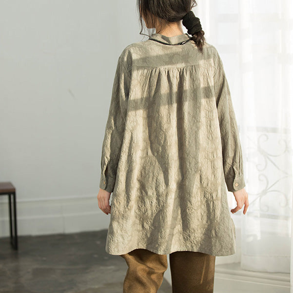 Classy Army Green Cotton Clothes Work Outfits Jacquard Silhouette Blouse