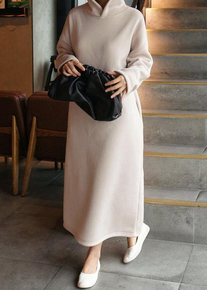 Classy Beige Cotton Clothes for Hooded Batwing Sleeve Maxi Dresses