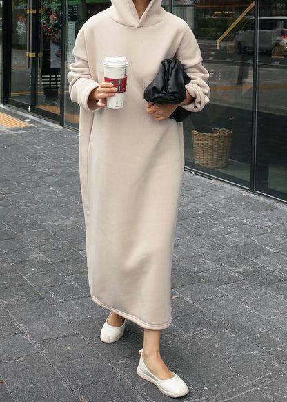 Classy Beige Cotton Clothes for Hooded Batwing Sleeve Maxi Dresses