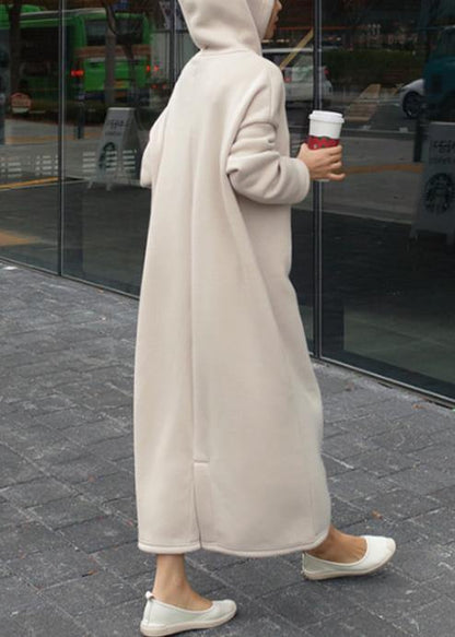 Classy Beige Cotton Clothes for Hooded Batwing Sleeve Maxi Dresses