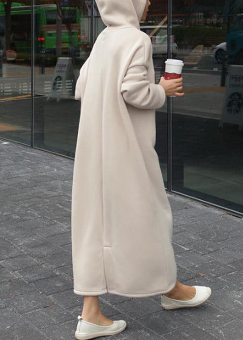 Classy Beige Cotton Clothes for Hooded Batwing Sleeve Maxi Dresses