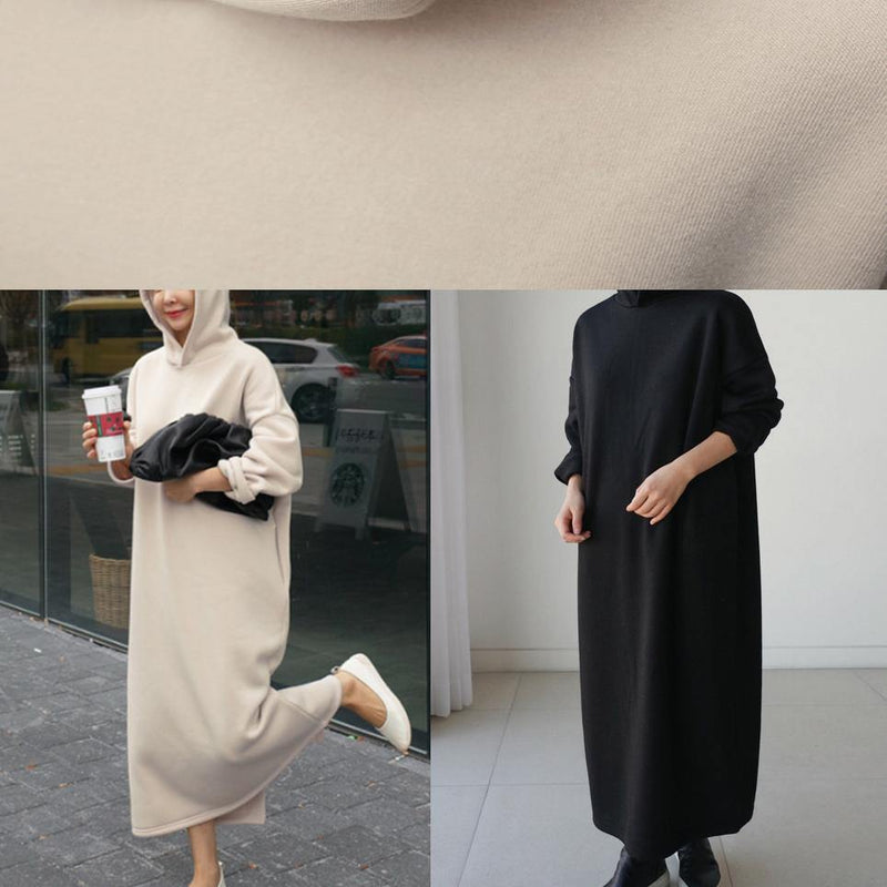 Classy Beige Cotton Clothes for Hooded Batwing Sleeve Maxi Dresses