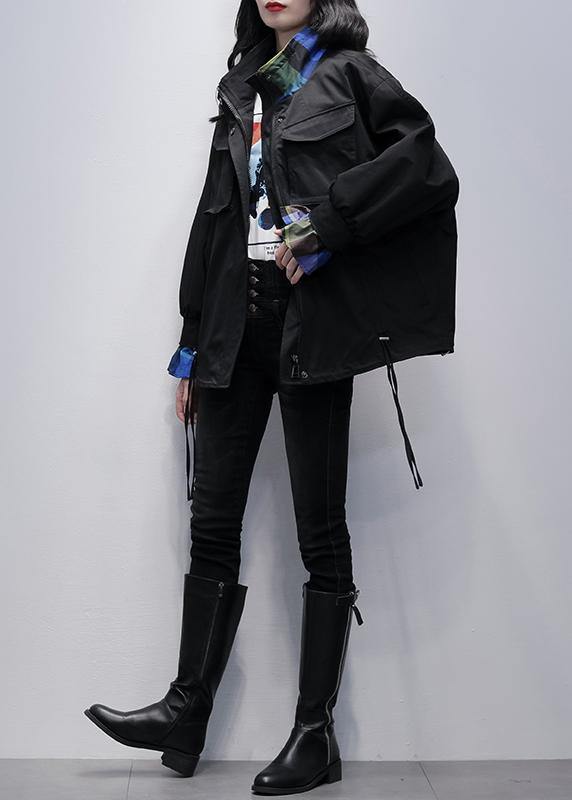 Classy Black Clothes for Wardrobes Stand Collar Flare Sleeve Outwears