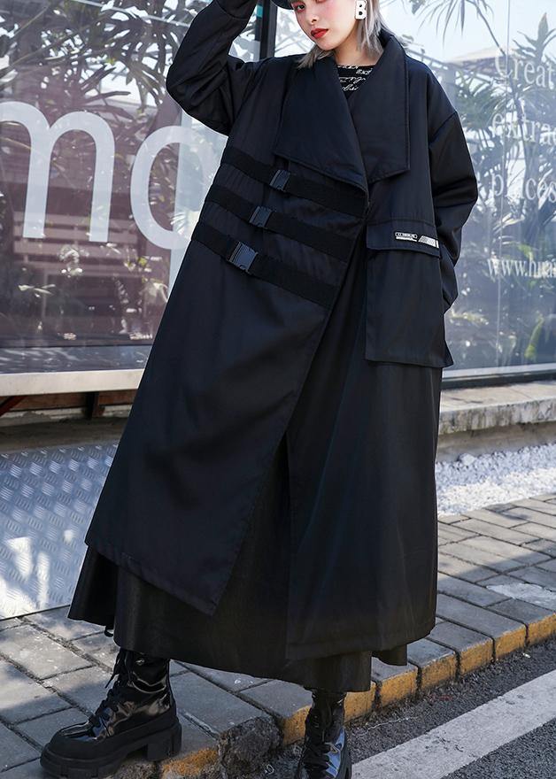 Classy Black Coats Blouses Work Outfits Asymmetric Pockets Outwear