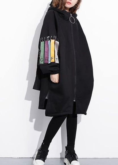 Classy Black Fine Coats Work Outfits Hooded Thick Three-dimensional Decoration Outwears