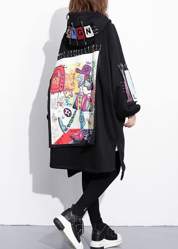 Classy Black Fine Coats Work Outfits Hooded Thick Three-dimensional Decoration Outwears