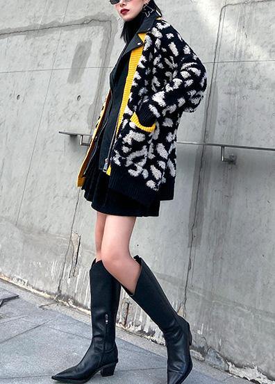 Classy Black Fine Tunics for Fabrics Zippered Patchwork Outwears