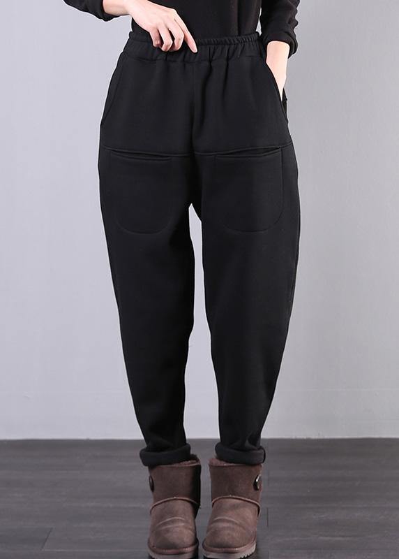Classy Black Elastic Waist Pockets Harem Pants Photography Wild Pants