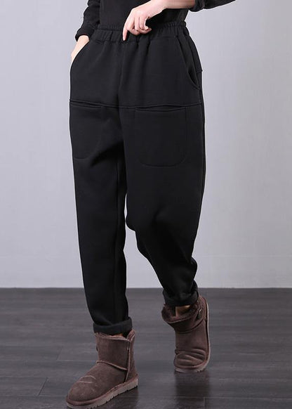 Classy Black Elastic Waist Pockets Harem Pants Photography Wild Pants