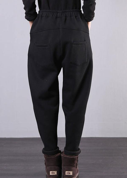 Classy Black Elastic Waist Pockets Harem Pants Photography Wild Pants