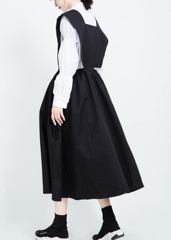 Classy Black Cotton Clothes for Drawstring Dresses Sleeveless Dresses