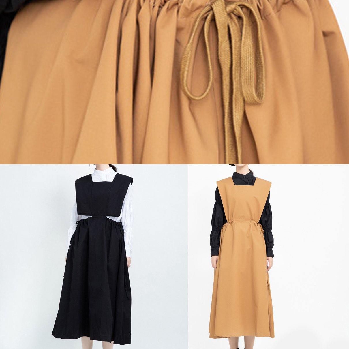 Classy Black Cotton Clothes for Drawstring Dresses Sleeveless Dresses